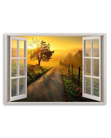 Leinwandbild - Fenster - Sonnenuntergang über der Straße | Feeby