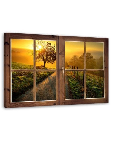 Window tree road sunset - Modern painting for living room | FEEBY
