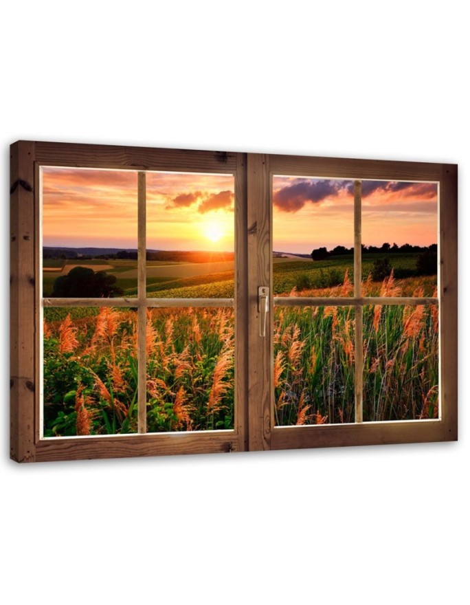 Leinwandbild - Fenster - Blick auf eine Wiese | Feeby