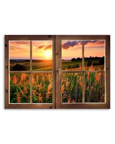 Leinwandbild - Fenster - Blick auf eine Wiese | Feeby