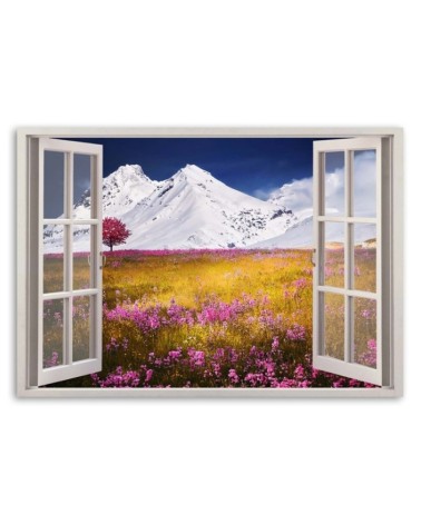 Wandbild für Wohnzimmer - Fenster - verschneite Berge | Feeby