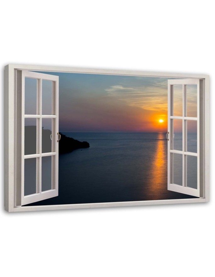 Leinwandbild - Fenster - Sonnenuntergang über der Bucht | Feeby