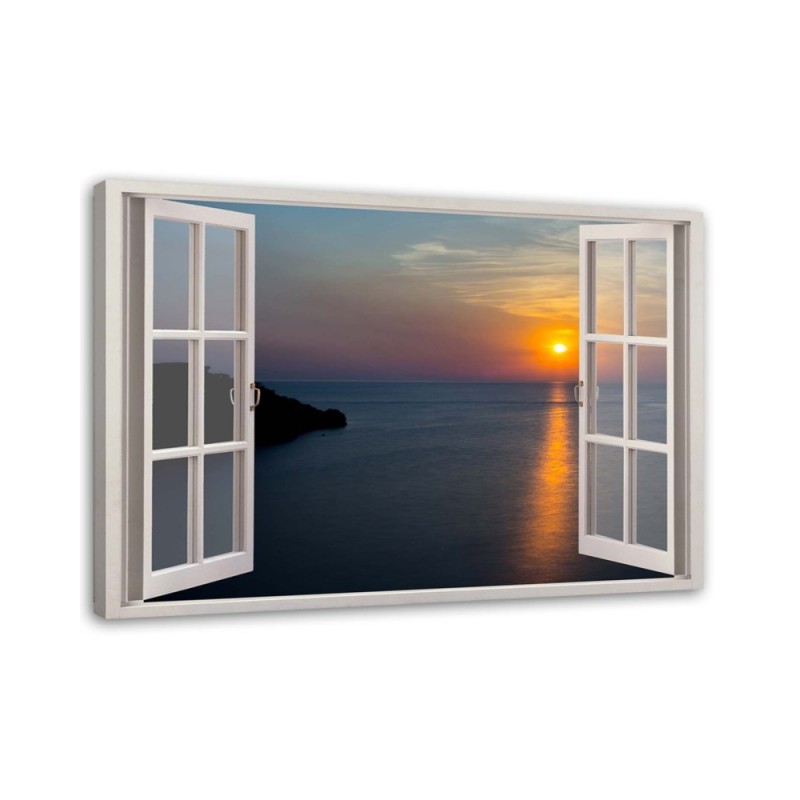 Leinwandbild - Fenster - Sonnenuntergang über der Bucht | Feeby
