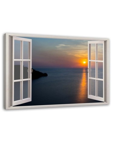 Leinwandbild - Fenster - Sonnenuntergang über der Bucht | Feeby