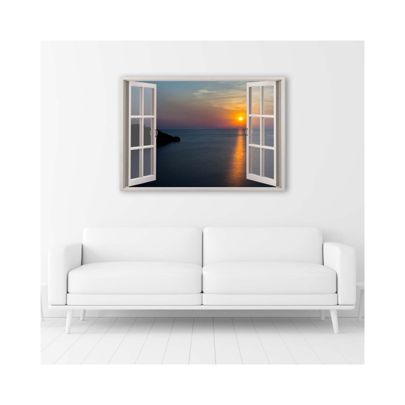 Leinwandbild - Fenster - Sonnenuntergang über der Bucht | Feeby