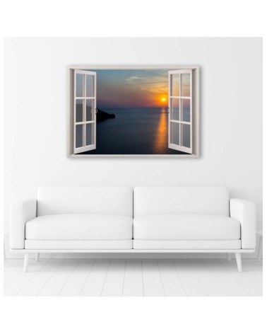 Leinwandbild - Fenster - Sonnenuntergang über der Bucht | Feeby