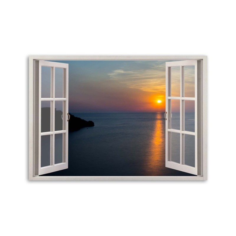 Leinwandbild - Fenster - Sonnenuntergang über der Bucht | Feeby