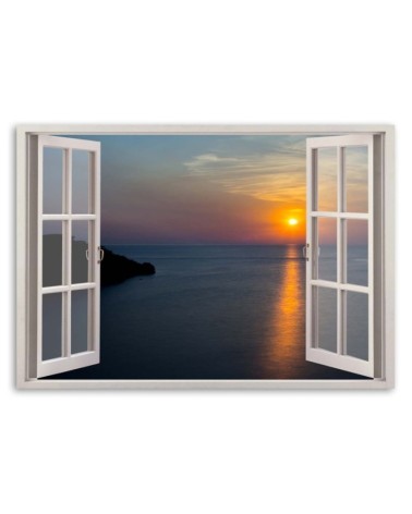 Leinwandbild - Fenster - Sonnenuntergang über der Bucht | Feeby