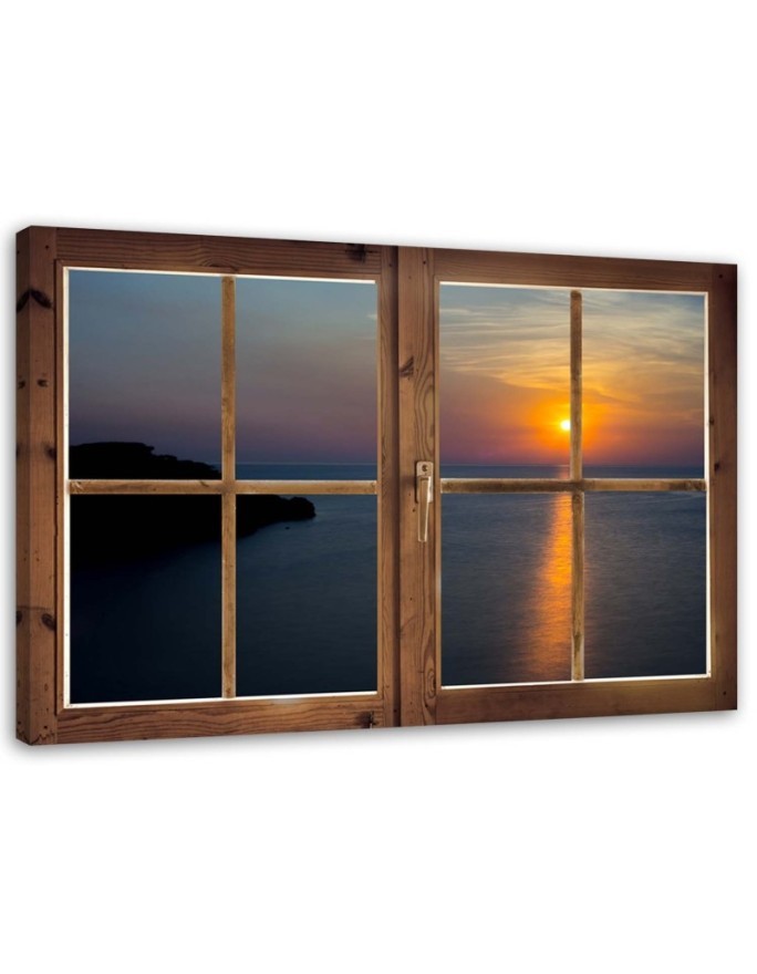 Leinwandbild - Fenster - Sonnenuntergang über dem Wasser | Feeby