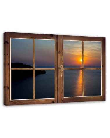 Leinwandbild - Fenster - Sonnenuntergang über dem Wasser | Feeby