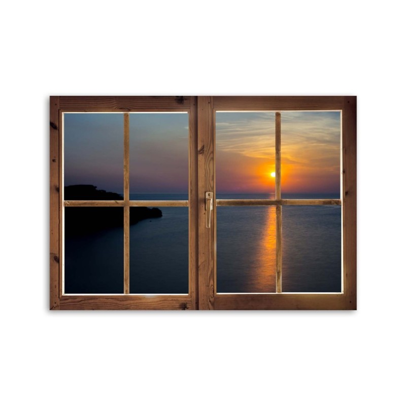 Leinwandbild - Fenster - Sonnenuntergang über dem Wasser | Feeby