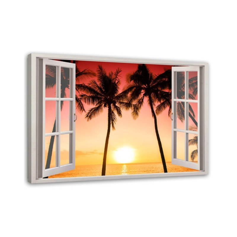 Modernes Wandbild - Fenster - Sonne und Palmen | Feeby
