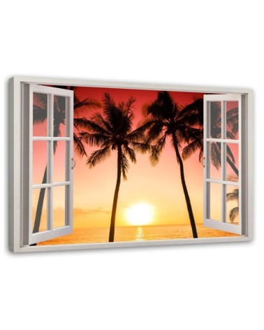 Modernes Wandbild - Fenster - Sonne und Palmen | Feeby
