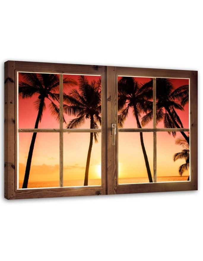 Bild auf Leinwand - Fenster - Palmen und Sonne | Feeby