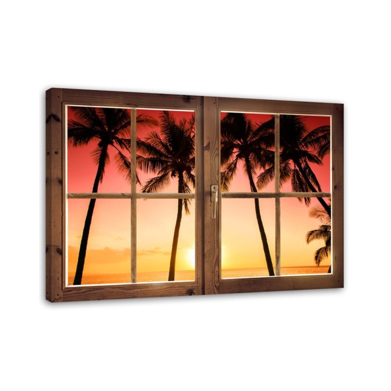 Bild auf Leinwand - Fenster - Palmen und Sonne | Feeby