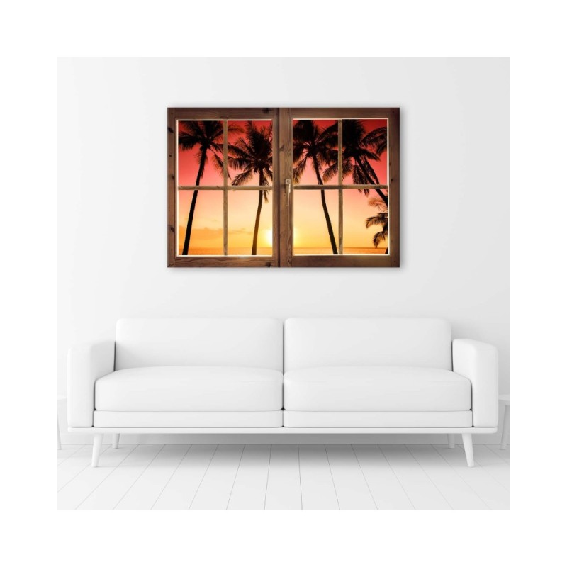 Bild auf Leinwand - Fenster - Palmen und Sonne | Feeby