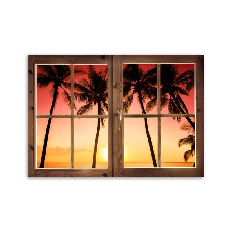 Bild auf Leinwand - Fenster - Palmen und Sonne | Feeby