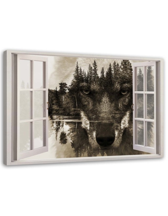 Bild auf Leinwand - Wolf im Fenster | Feeby