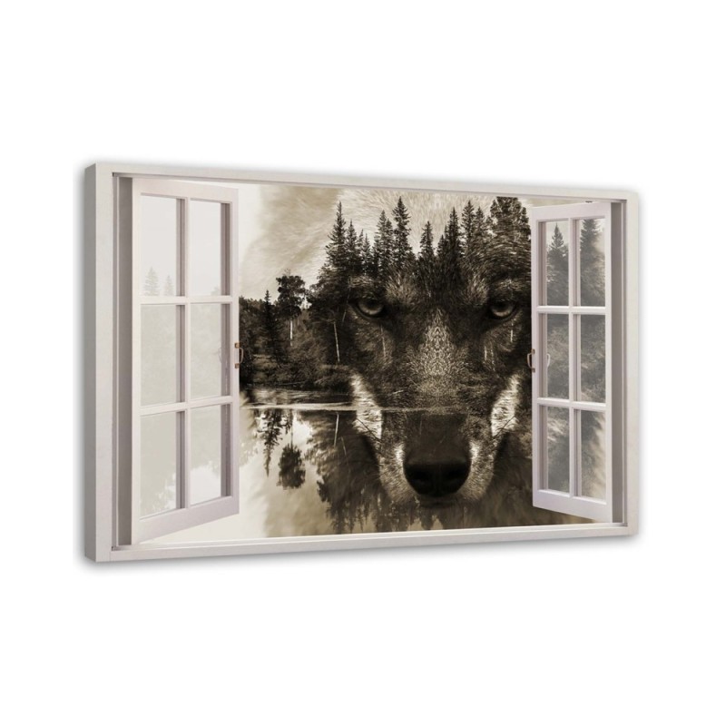 Bild auf Leinwand - Wolf im Fenster | Feeby