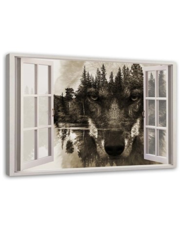 Modern Canvas painting for bedroom - Wolf window in the forest | FEEBY