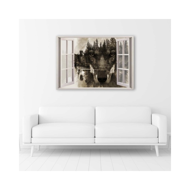 Bild auf Leinwand - Wolf im Fenster | Feeby