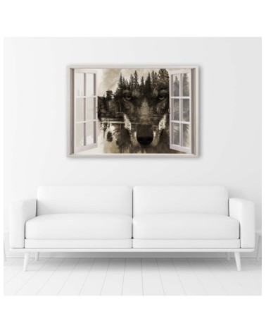 Bild auf Leinwand - Wolf im Fenster | Feeby