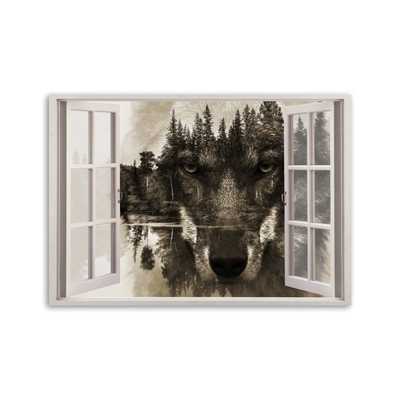 Bild auf Leinwand - Wolf im Fenster | Feeby