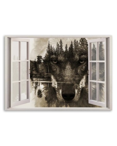 Bild auf Leinwand - Wolf im Fenster | Feeby