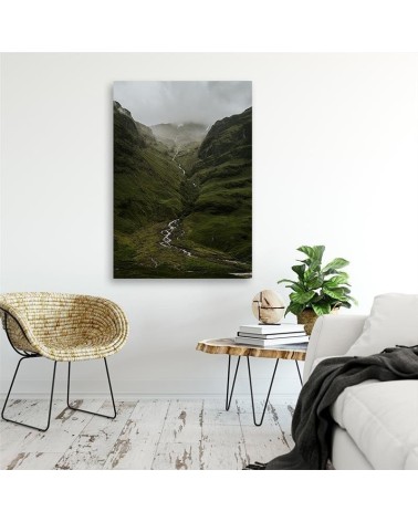 Leinwandbild - Bergfluss im Nebel | Feeby