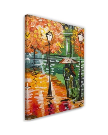 Canvas prints for living room - Rainy autumn on a road with lanterns | FEEBY