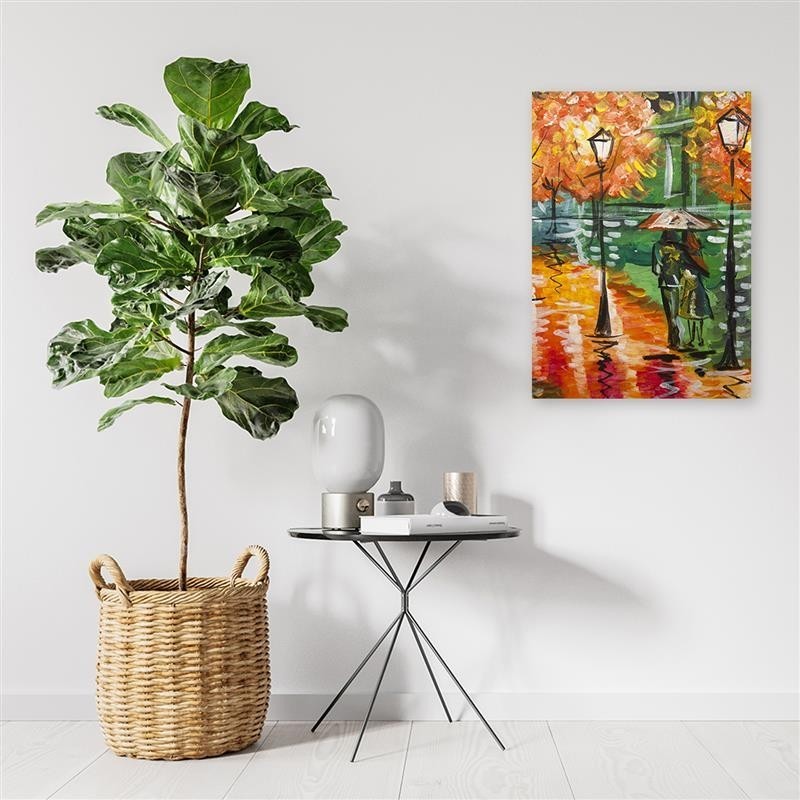 Bild - Regnerischer Herbst auf einer Straße mit Laternen | Feeby