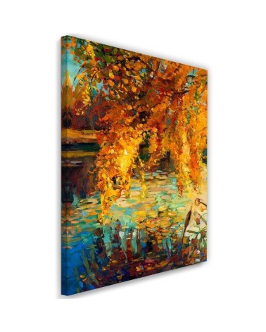 Dekoratives Leinwandbild - Gemalter Herbst an einem See | Feeby