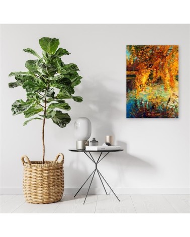 Dekoratives Leinwandbild - Gemalter Herbst an einem See | Feeby