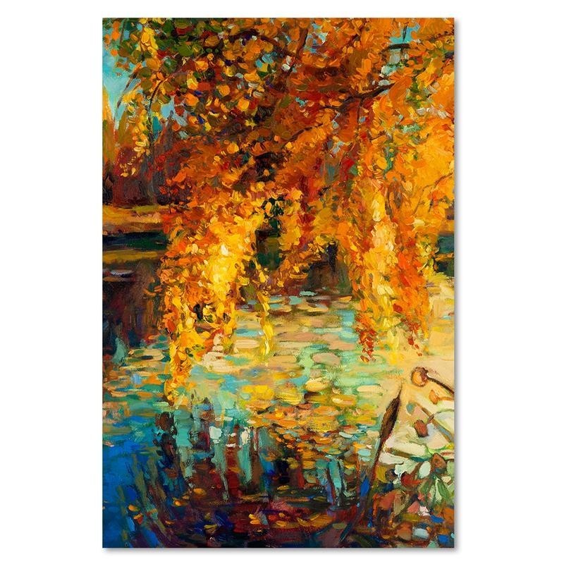 Dekoratives Leinwandbild - Gemalter Herbst an einem See | Feeby