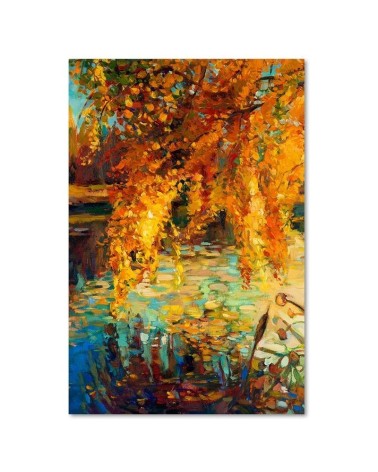 Dekoratives Leinwandbild - Gemalter Herbst an einem See | Feeby