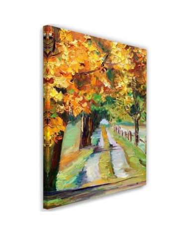 Autumn road as hand-painted - Canvas prints for living room | FEEBY