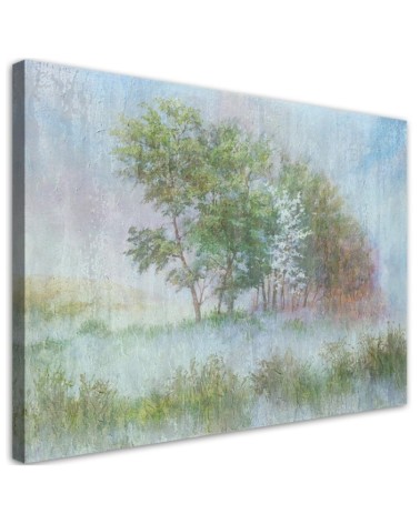 Canvas painting for living room - Trees on a misty meadow | FEEBY