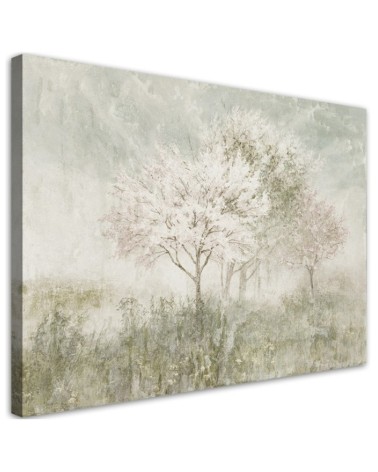 Bild auf Leinwand - Ein blühender Baum in der Wiese | Feeby