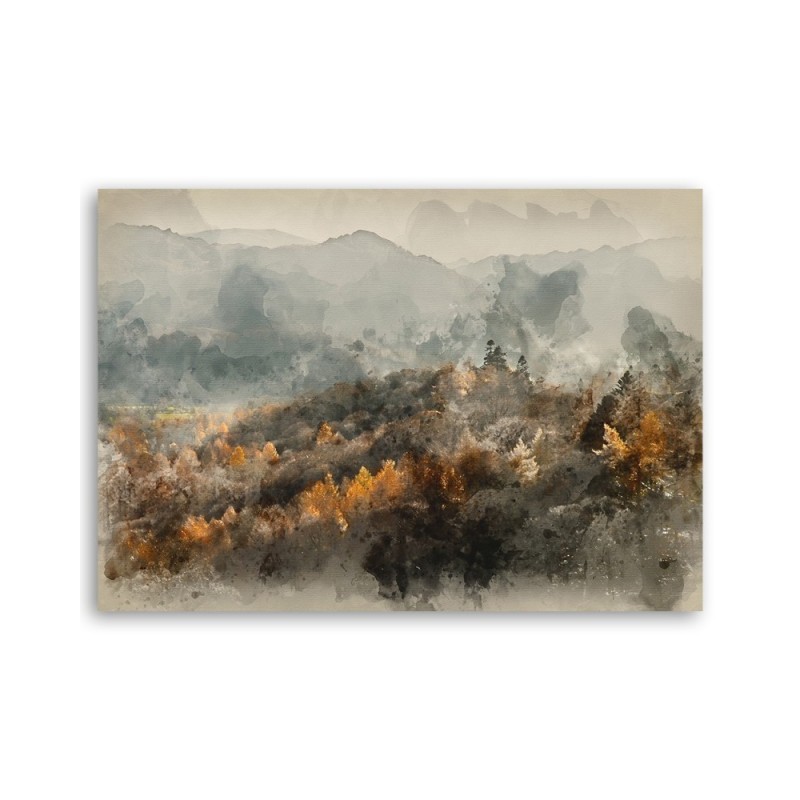 Leinwandbild - Herbstwald im Nebel | Feeby