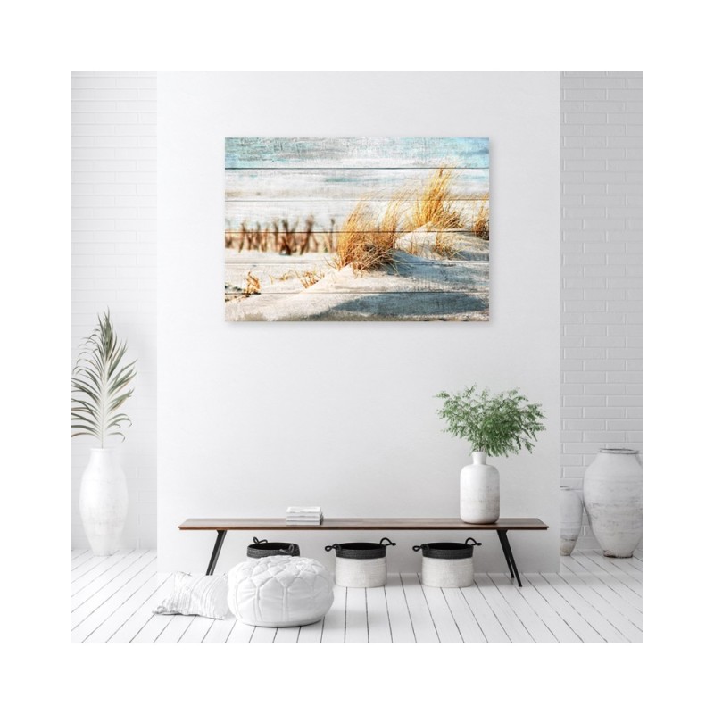 Bild auf Leinwand - Vintage Strand auf Holz | Feeby