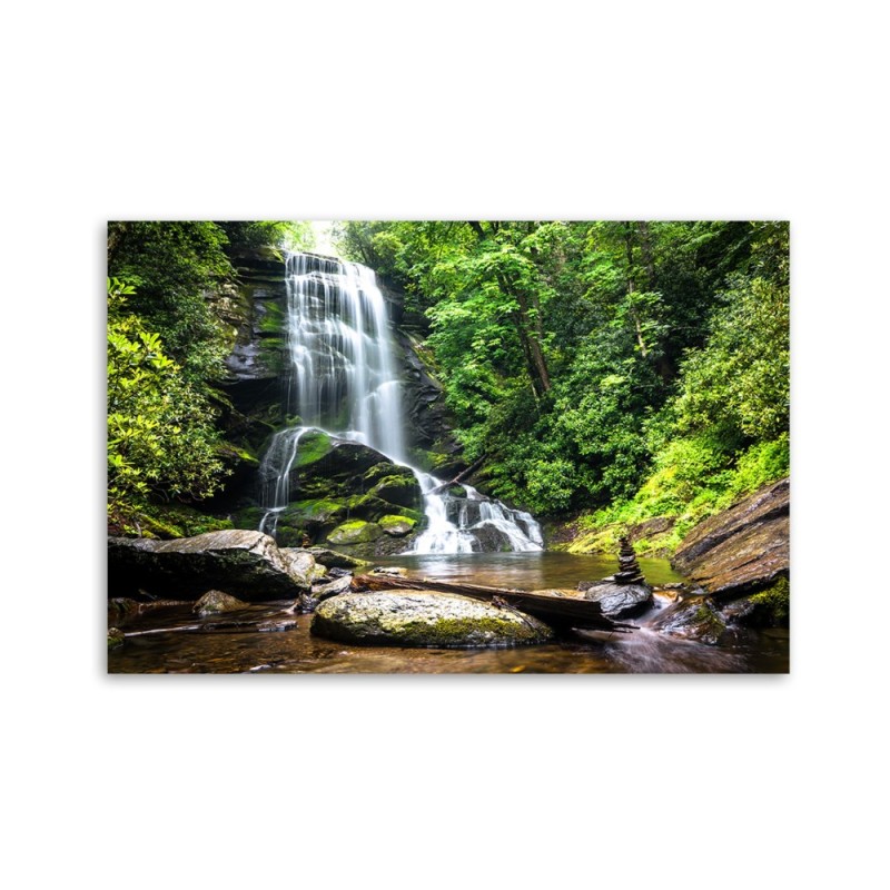 Wandbild für Wohnzimmer - Wasserfall im grünen Wald | Feeby