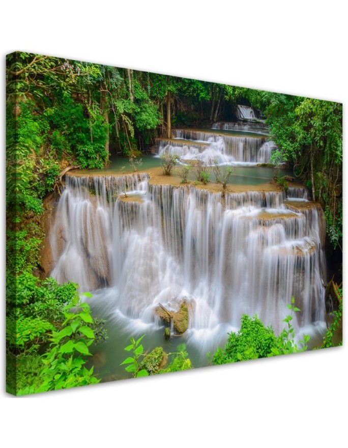 Modernes Wandbild - Wasserfall Natur Wald | Feeby