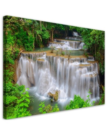 Modernes Wandbild - Wasserfall Natur Wald | Feeby