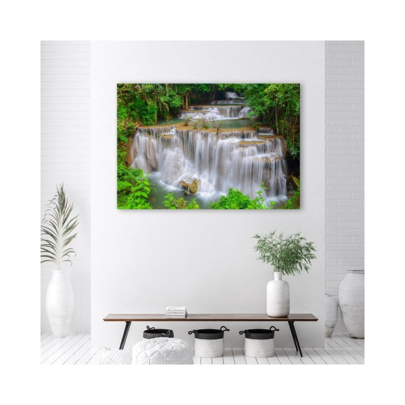 Modernes Wandbild - Wasserfall Natur Wald | Feeby