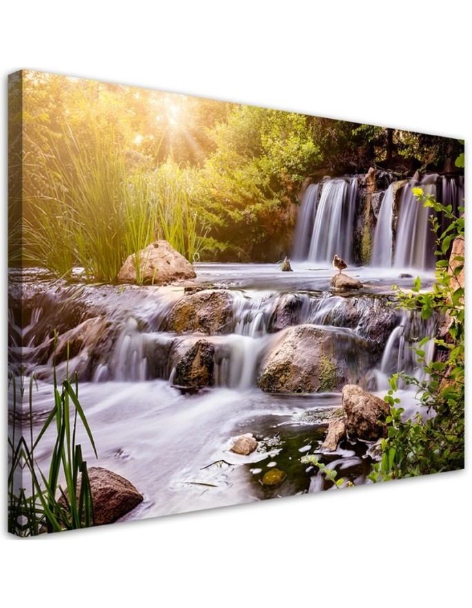 Dekoratives Leinwandbild - Wasserfall bei Sonnenuntergang | Feeby