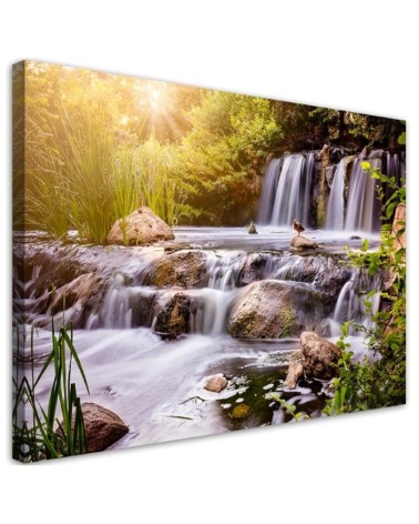 Dekoratives Leinwandbild - Wasserfall bei Sonnenuntergang | Feeby