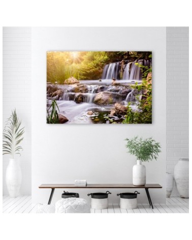 Dekoratives Leinwandbild - Wasserfall bei Sonnenuntergang | Feeby