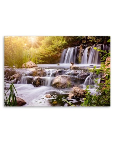 Dekoratives Leinwandbild - Wasserfall bei Sonnenuntergang | Feeby