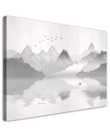 Modern Canvas painting for living room - Mountains on the lake abstract | FEEBY