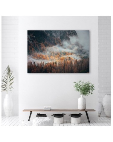 Wandbild für Wohnzimmer - Landschaft Wald im Nebel | Feeby